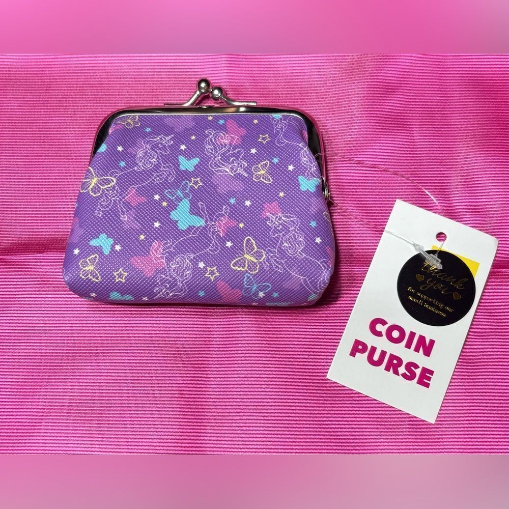 New! Cute Butterflies & Unicorns Kisslock Coin Purse Small Gift Storage Bag 3” x